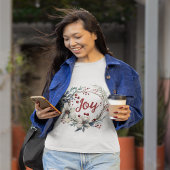 Krans, rode bloemen, bessen Vreugde Kerstmis T-shirt