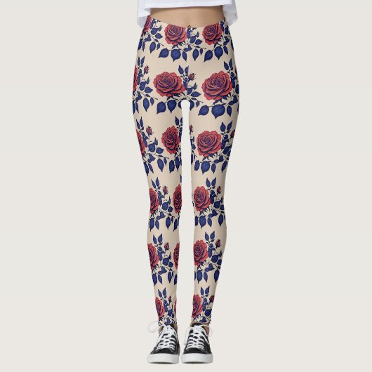 Krans rode rozen in vette verf leggings (Voorkant)