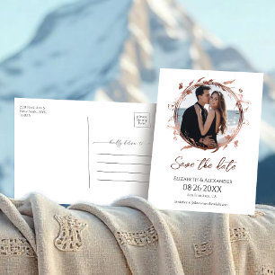Krans Roos goudfolie foto Save the date Briefkaart