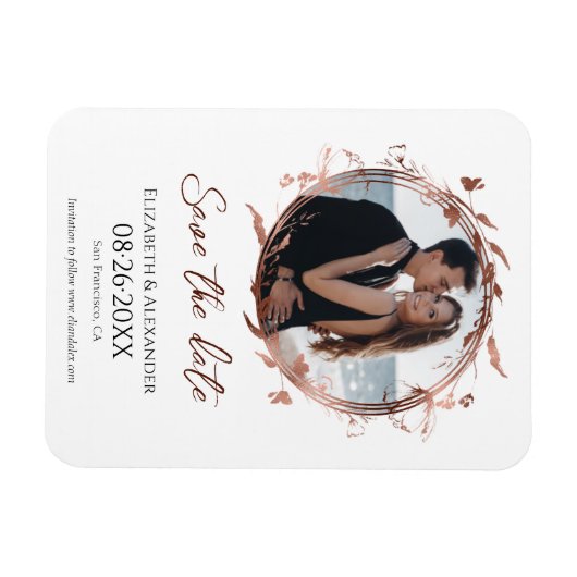 Krans Roos goudfolie foto Save the date Magneet (Horizontaal)