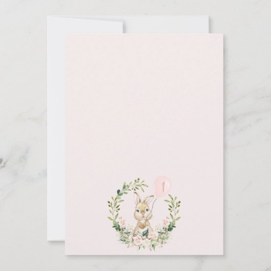 Krans Roze Bloemen Sommige Bunny 1e Verjaardag Kaart (Achterkant)