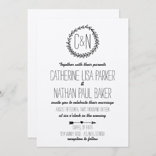 Krans Rustic Kraft bruiloft uitnodiging (Voorkant / Achterkant)