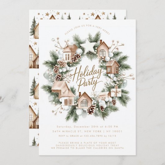 Krans rustieke huizen hutten minimalistisch kaart (Voorkant / Achterkant)