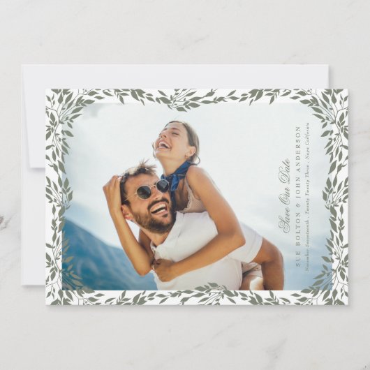 Krans Sage Groen Lijst Foto QR CODE Bruiloft Save The Date (Voorkant)