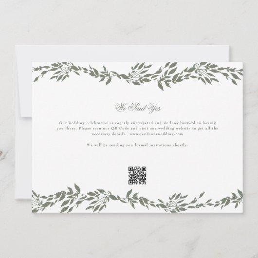 Krans Sage Groen Lijst Foto QR CODE Bruiloft Save The Date (Achterkant)