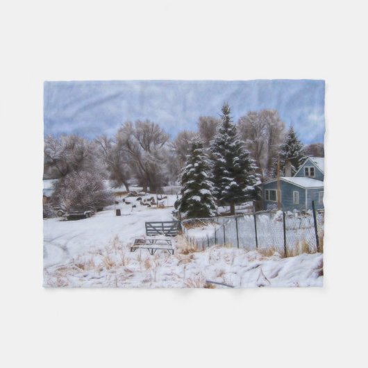 Krans Snowy Ranch House Fleece Deken (Voorkant (Horizontaal))