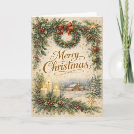 Krans van altijdgroene takken Merry Christmas Feestdagen Kaart