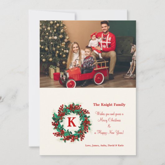 Krans van bessen foto kerstkaart (Voorkant)