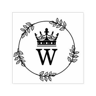 Krans van bladeren kroon met enkele initiaal monog zelfinktende stempel