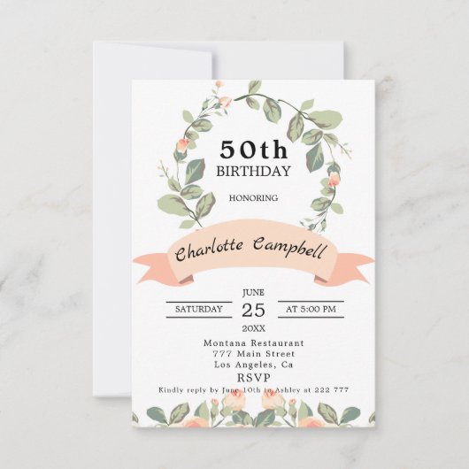 Krans van Blush Rozen Verjaardag Kaart (Voorkant)