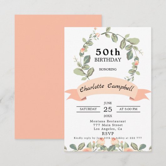 Krans van Blush Rozen Verjaardag Kaart (Voorkant / Achterkant)