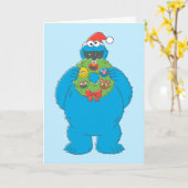 Krans van Cookie Monster voor Kerstmis in vintage  Kaart (Gele Bloem)