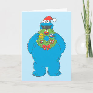 Krans van Cookie Monster voor Kerstmis in vintage  Kaart