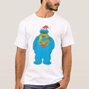 Krans van Cookie Monster voor Kerstmis in vintage T-shirt