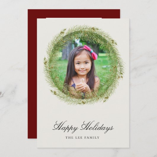 Krans van dennen in plat vlak kerstkaart (Voorkant / Achterkant)