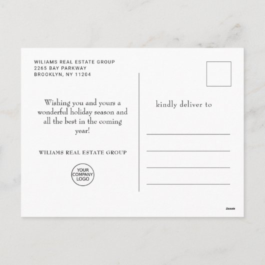 Krans van dennenappels JOY Kerstgroet Bedrijfs- Feestdagenkaart (Achterkant)