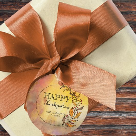 Krans van doedelbladeren en bessen Thanksgiving Bedankjes Labels