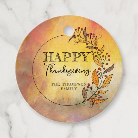 Krans van doedelbladeren en bessen Thanksgiving Bedankjes Labels (Voorkant)