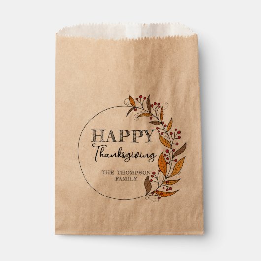 Krans van doedelbladeren en bessen Thanksgiving Bedankzakje (Voorkant)