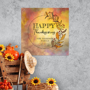 Krans van doedelbladeren en bessen Thanksgiving Poster