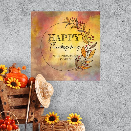 Krans van doedelbladeren en bessen Thanksgiving Poster