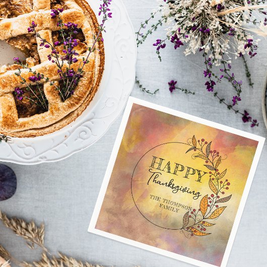 Krans van doedelbladeren en bessen Thanksgiving Servet