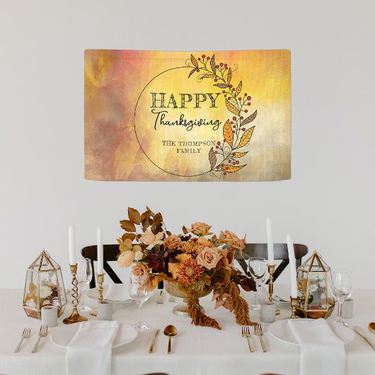 Krans van doedelbladeren en bessen Thanksgiving Spandoek