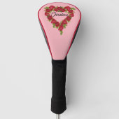 Krans van Elegante Rode Rozen in Hart Vorm Roze Golfheadcover (Voorkant)
