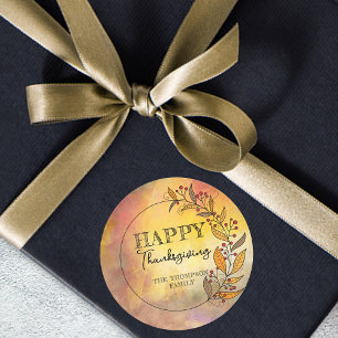 Krans van gekrabbelde bladeren en bessen Thanksgiv Ronde Sticker