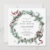 Krans van groen met rode linten Vierkant Open Huis Kaart (Voorkant)