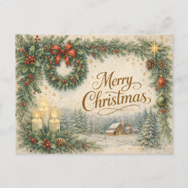 Krans van groenblijvende takken Merry Christmas Feestdagenkaart