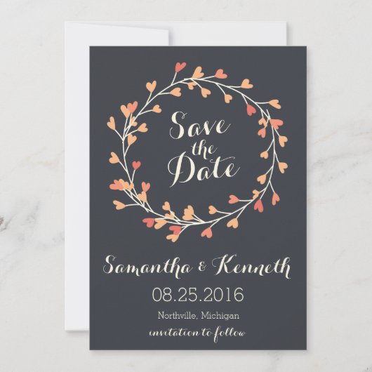 Krans van harten Bewaar de datumkaart Save The Date (Voorkant)