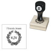 Krans van hulst 3 initiële monogram naam rubberstempel (Gestempeld)