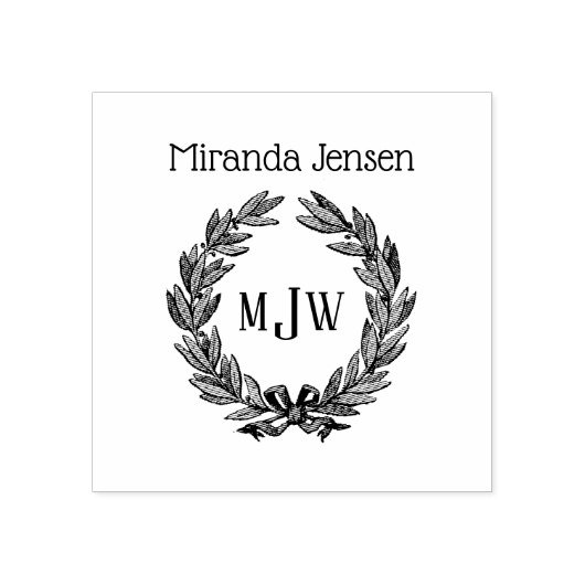 Krans van hulst 3 initiële monogram naam rubberstempel (Afrduk)