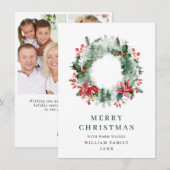 Krans van Hulst en Bessen Kerstgroet 3 Foto Feestdagenkaart (Voorkant / Achterkant)
