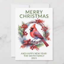 Krans van kardinaalvogels groene kerstkaart