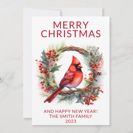 Krans van kardinalen Rood Kerstkaart Kaart (Voorkant)