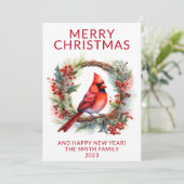Krans van kardinalen Rood Kerstkaart Kaart (Staand voorkant)