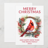 Krans van kardinalen Rood Kerstkaart Kaart (Voorkant / Achterkant)