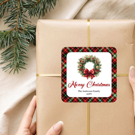 Krans van klassieke dennenboom Kerst sticker met a