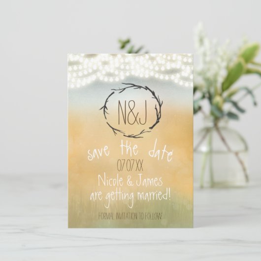 Krans van landelijke takken & slingerlichtjes Save Kaart (Staand voorkant)