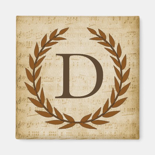 Krans van Lauwerbladeren Bladmuziek Monogram Initi Magneet (Voorkant)