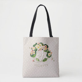 Krans van madeliefjes met monogram & naam om te pe tote bag