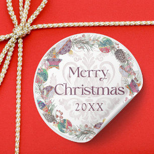 Krans van Merry Christmas Botancial & Baubles Ronde Sticker