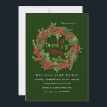 Krans van rode bessen open huis feestdagenkaart<br><div class="desc">Een prachtige krans van rode bessen en dennen. Perfect voor elk feestelijke gelegenheid. (Achtergrond vector gemaakt door pikisuperstar - www.freepik.com). De kaart is makkelijk aan te passen met uw tekst, lettertype, letterkleur, papiervorm opties en keuze uit zes papiersoorten.Niet precies wat u zoekt? Al onze producten kunnen op maat worden gemaakt...</div>