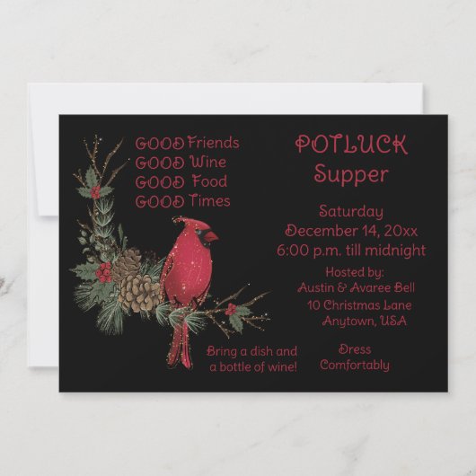 Krans van rode kardinaal Kerst Pot Luck-diner Kaart (Voorkant)