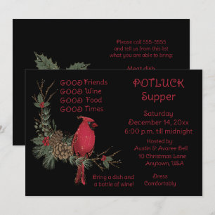 Krans van rode kardinaal Kerst Pot Luck-diner  Kaart