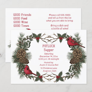 Krans van rode kardinaal Kerst Pot Luck-diner Kaart