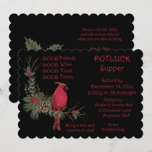 Krans van Rode Kardinaal Kerst Pot Luck Diner Kaart