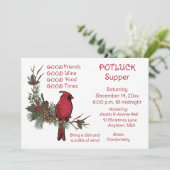 Krans van rode kardinaal Kerst Pot Luck-diner Kaart (Staand voorkant)